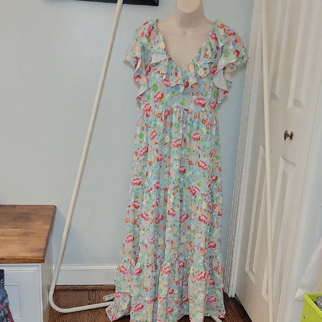 Crosby By Mollie Burch Willow Dress Island Floral Ruffle Maxi Size Xl